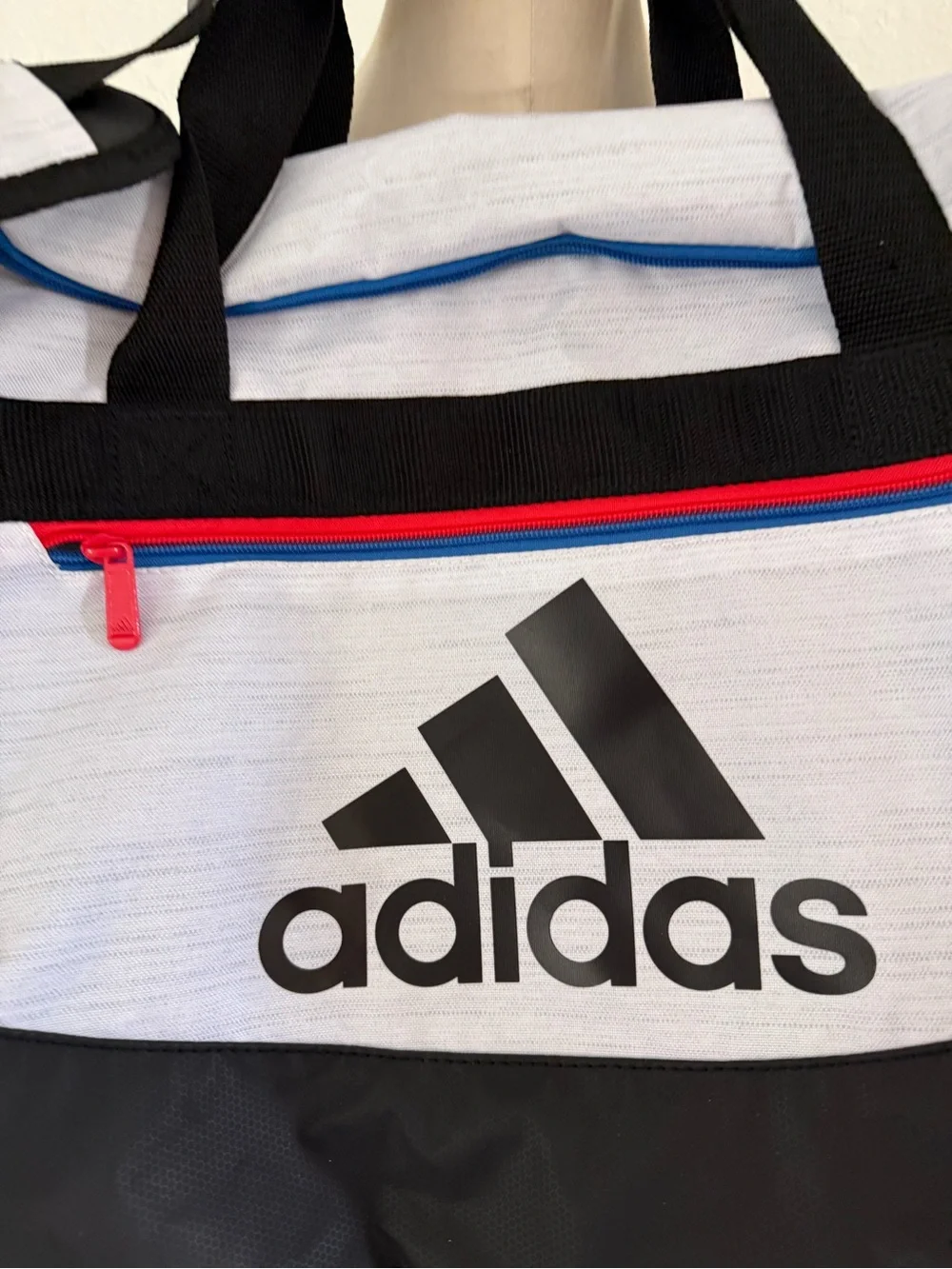 adidas Men's White, Black & Blue Duffel with Red Accent